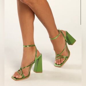 Lulus green metallic block heels